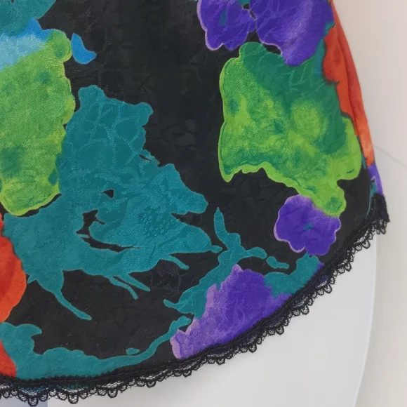 VTG 90s Indulgence Shiny Satin Jewel Toned Floral Camisole Size 34 Made in USA - Picture 5 of 7